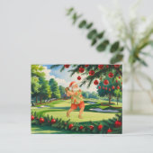 サンタクロースはクリスマス休暇にゴルフを楽しむ シーズンポストカード (スタンド正面)