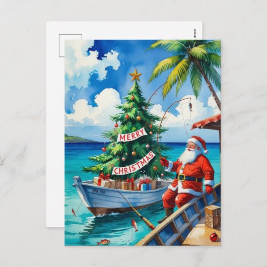 サンタクロースはクリスマス休暇に釣りを楽しむ シーズンポストカード