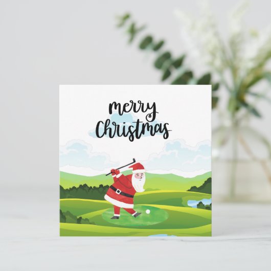 サンタクロースはクリスマス休暇Pでゴルフをしている カード (スタンド正面)
