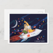 サンタクロースはコスモナウとソ連ロケットで飛ぶ ポストカード (正面/裏面)