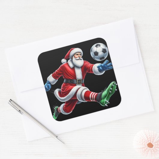 サンタクロースはサッカーの試合で賑わうアウトドア スクエアシール (封筒)
