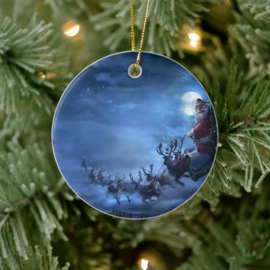 サンタクロースはトナカイそりに乗る セラミックオーナメント (ツリー)