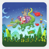 サンタクロースはドラゴンのための彼のトナカイを変えました スクエアシール (正面)