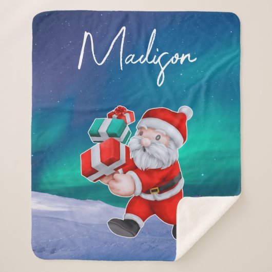サンタクロースはノーザンライツクリスマスに向かう シェルパブランケット (正面)