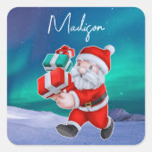 サンタクロースはノーザンライツクリスマスに向かう スクエアシール (正面)