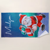 サンタクロースはノーザンライツクリスマスに向かう ビーチタオル (正面)