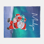 サンタクロースはノーザンライツクリスマスに向かう フリースブランケット (正面(横))