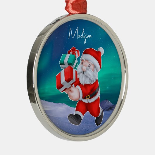 サンタクロースはノーザンライツクリスマスに向かう メタルオーナメント (右)