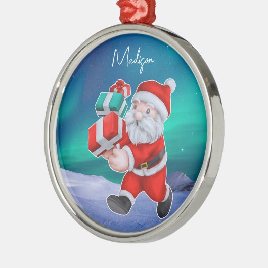 サンタクロースはノーザンライツクリスマスに向かう メタルオーナメント (左)