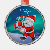 サンタクロースはノーザンライツクリスマスに向かう メタルオーナメント (正面)