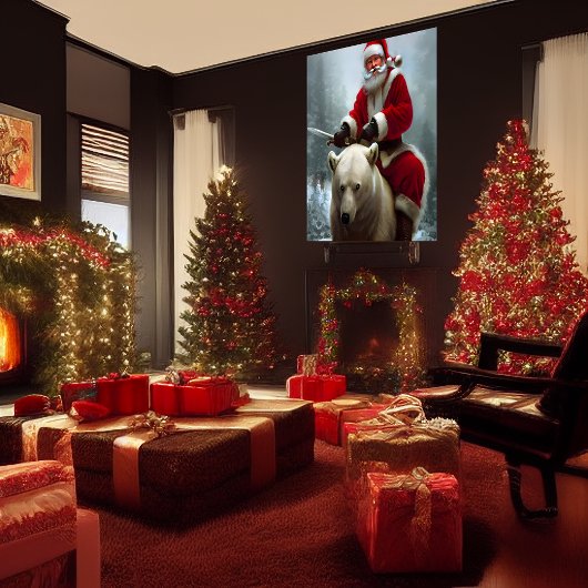 サンタクロースはホッキョクグマに乗っている | AIアートポスター ポスター