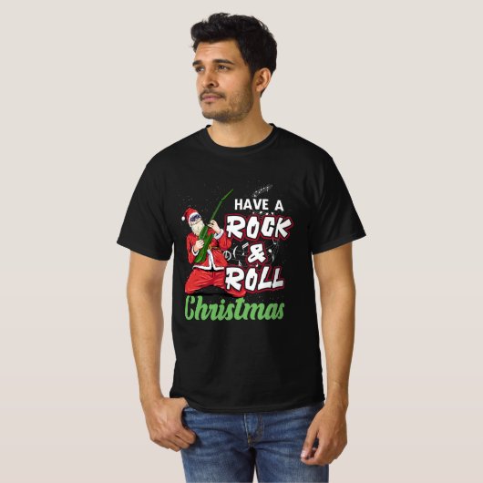 サンタクロースはロックンロールのクリスマスギターを持っている Tシャツ (正面フル)