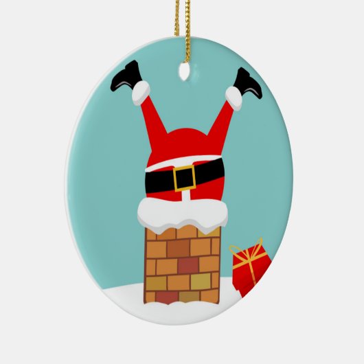 サンタクロースは屋根の煙突に突き刺さった セラミックオーナメント (右)
