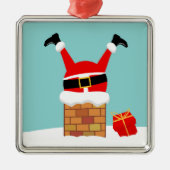 サンタクロースは屋根の煙突に突き刺さった メタルオーナメント (正面)