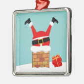 サンタクロースは屋根の煙突に突き刺さった メタルオーナメント (左)