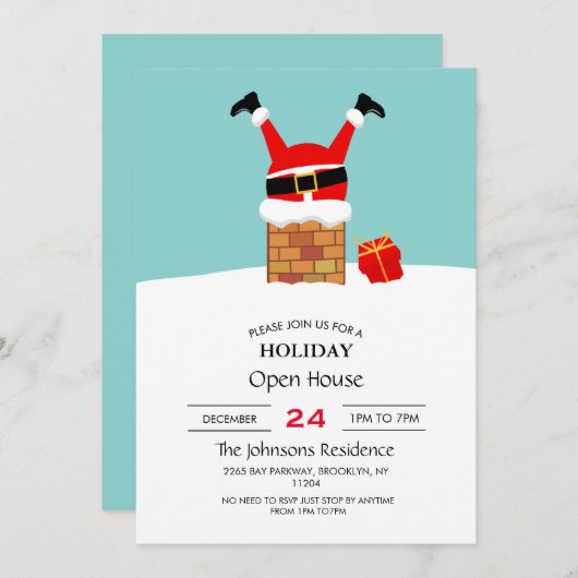 サンタクロースは屋根の煙突に突き刺さった 招待状 (正面/裏面)