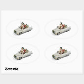 **サンタクロースは新しい乗り物** 楕円形シール (シート)