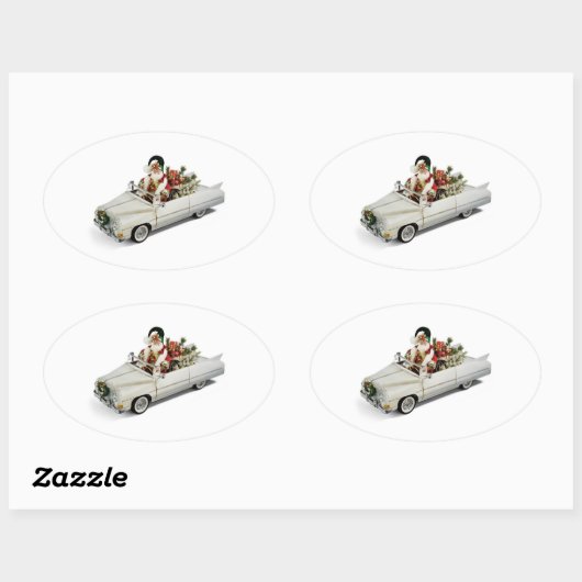 **サンタクロースは新しい乗り物** 楕円形シール (シート)