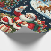 サンタクロースは様々な楽しい活動の中で描かれた ラッピングペーパー (角)