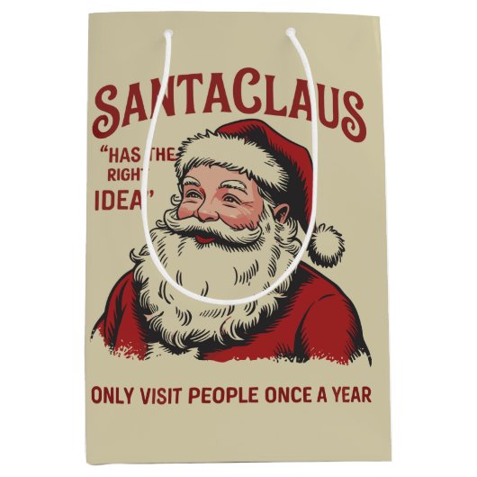 サンタクロースは正しいアイディアおもしろいクリスマス ミディアムペーパーバッグ (正面)