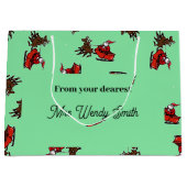 サンタクロースは緑色に滑る ラージペーパーバッグ (正面)