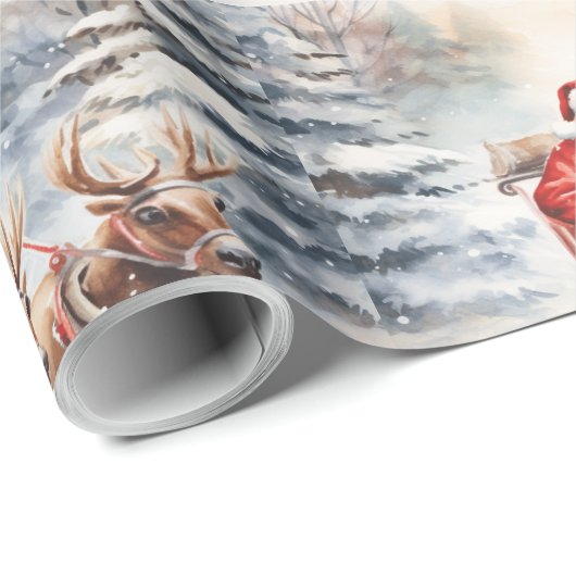 サンタクロースは雪の多い森を楽しげに乗り越える ラッピングペーパー (ロールコーナー)