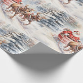 サンタクロースは雪の多い森を楽しげに乗り越える ラッピングペーパー (角)