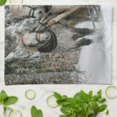 サンタクロースは馬のそりにのっている キッチンタオル (折り畳み)