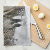 サンタクロースは馬のそりにのっている キッチンタオル (四つ折り)