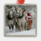 サンタクロースは馬のそりにのっている メタルオーナメント (正面)