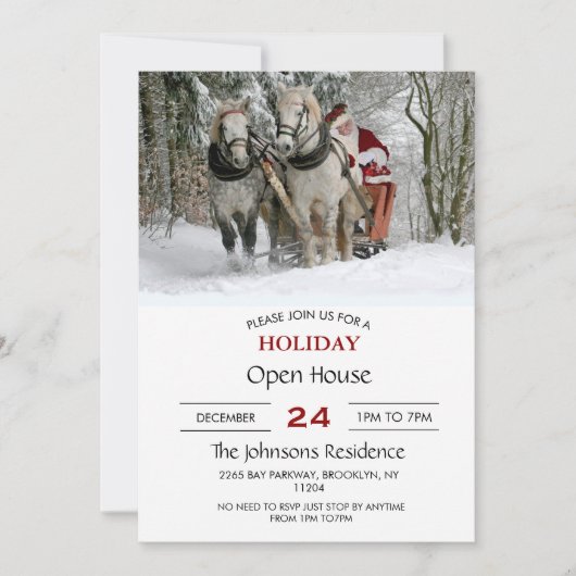 サンタクロースは馬のそりにのっている 招待状 (正面)