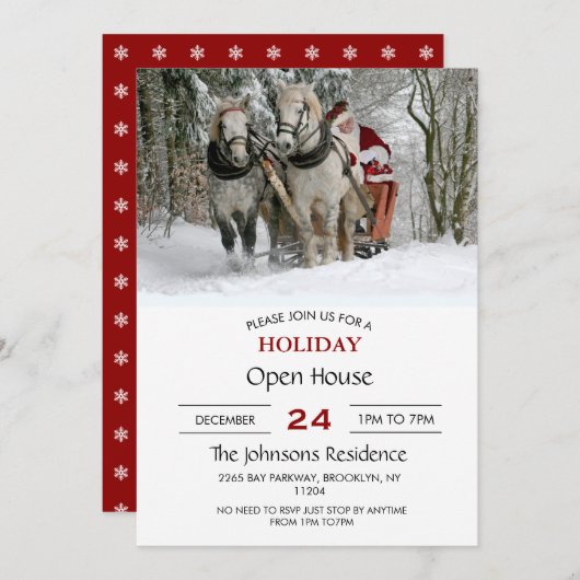 サンタクロースは馬のそりにのっている 招待状 (正面/裏面)