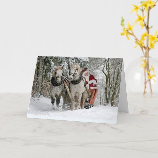 サンタクロースは馬のそりを運転する カード (黄色い花)