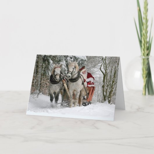 サンタクロースは馬のそりを運転する カード (正面)