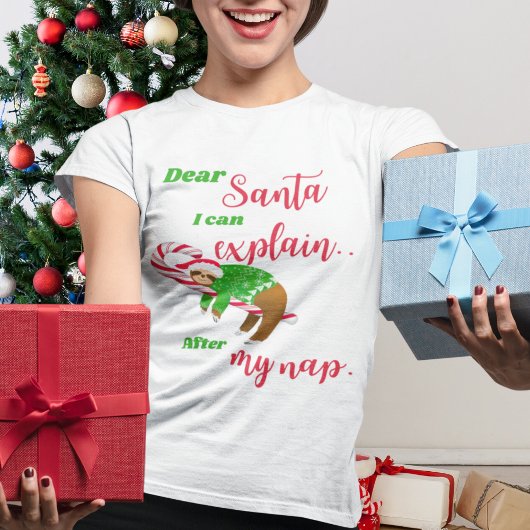 サンタクロースへのお願い ナマケモノ クリスマスの昼寝 キャンディケイン Tシャツ