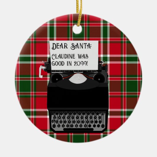 サンタクロースへのタイプライター セラミックオーナメント (正面)