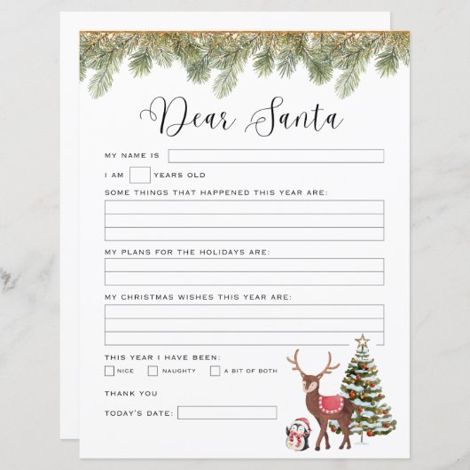 サンタクロースへのテンプレート 子供へ (正面/裏面)