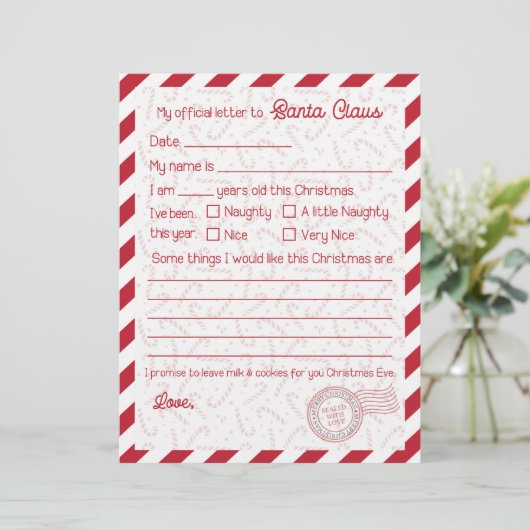 サンタクロースへの赤キャンディーケーンレター文房具 (スタンド正面)