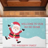 サンタクロースようこそ私たちのホホホホームクリスマス ドアマット
