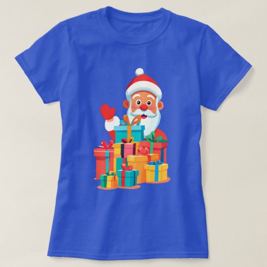 サンタクロースよくはしゃぐイラストレーションクリスマスTシャツ Tシャツ (デザイン正面)