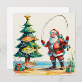 サンタクロースをテーマにしたクリスマス魚釣り シーズンカード (正面/裏面)