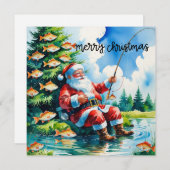 サンタクロースをテーマにしたクリスマス魚釣り シーズンカード (正面/裏面)
