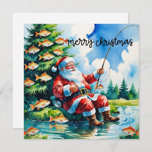 サンタクロースをテーマにしたクリスマス魚釣り シーズンカード (正面/裏面)