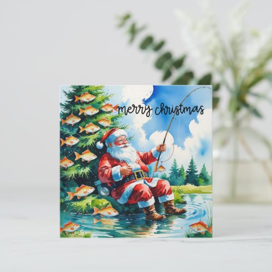 サンタクロースをテーマにしたクリスマス魚釣り シーズンカード