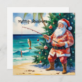 サンタクロースをテーマにしたクリスマス魚釣り シーズンカード (正面/裏面)
