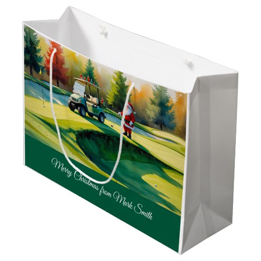 サンタクロースをテーマにしたゴルフクリスマスコース ラージペーパーバッグ (正面アングル)
