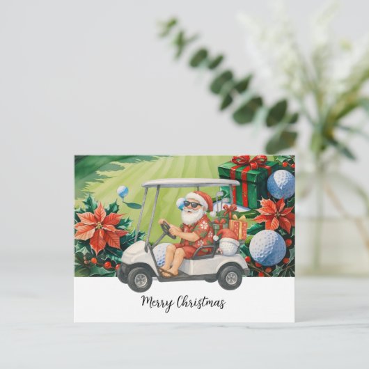 サンタクロースをテーマにしたゴルフクリスマス シーズンポストカード (スタンド正面)