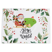 サンタクロースをテーマにしたゴルフクリスマス ラージペーパーバッグ (正面)