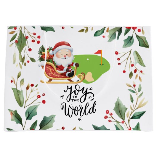 サンタクロースをテーマにしたゴルフクリスマス ラージペーパーバッグ (正面)