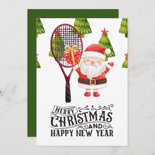 サンタクロースをテーマにしたテニスクリスマス シーズンカード (正面/裏面)